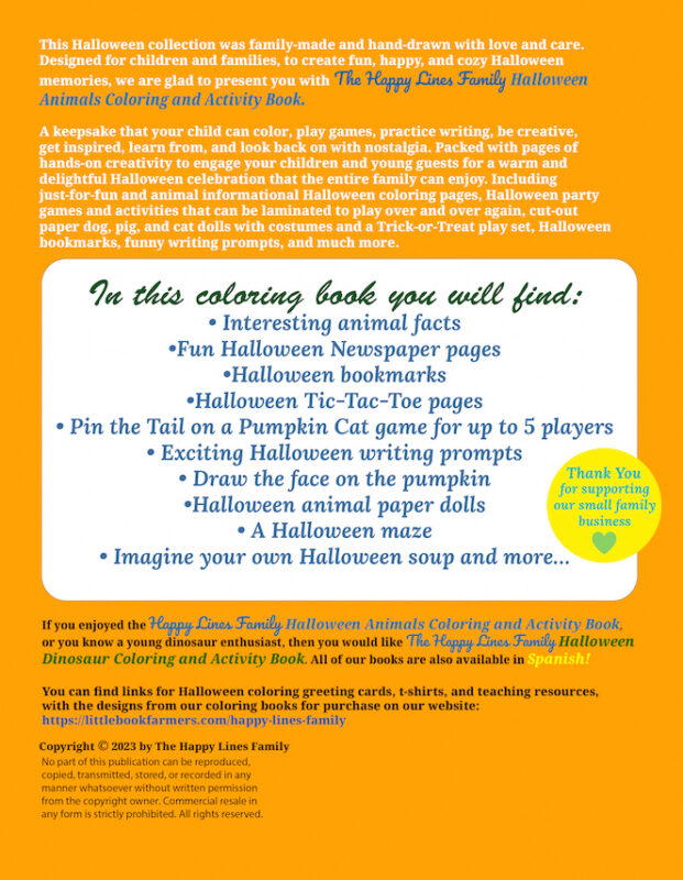 Happy Lines Halloween Animal Coloring Book